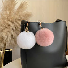 Luxury Real Rex Rabbit Fur Ball Poms Keychain Women Fluffy Pompom Keyring Accessories Bag Ornament Emo Trinket Jewelry Gifts 2024 - buy cheap