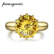 PANSYSEN 12mm Round Citrine Sapphire Rings for Women Real 925 Sterling Silver Jewelry Party Ring Female New Fashion Fine Jewelry 2024 - buy cheap