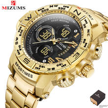 Mizums-relojes deportivos de lujo para hombre, cronógrafo de acero inoxidable dorado, Digital, resistente al agua, militar, Masculino, 2021 2024 - compra barato