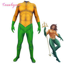 Disfraz de superhéroe Aquaman para hombres y niños, monos musculosos de Aquaman dorados, ropa para fiesta de Halloween 2024 - compra barato