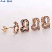 MHS.SUN Fashion Irregular Heart Stud Earrings Women Mosaic Zircon Vintage Earrings Gold Plated Ear Jewelry For Girls Ladies 2024 - buy cheap