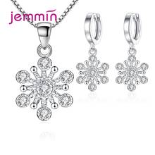 Boutique Lady Snowflake Crystal Cubic Zirconia Pendant Necklace Earrings Jewelry Sets 925 Sterling Silver Simple Chain Ear Rings 2024 - buy cheap