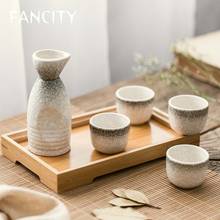 FANCITY-Juego de vino de sake de cerámica de estilo japonés, bajo el esmalte, calentador de vino de arroz para el hogar, retro, jarra de vino blanco 2024 - compra barato