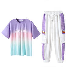 2021 New Korean Sport Two Piece Set Fashion Women Clothes Summer Casual Sportswear Print Short Sleeve T shirt+Harem Pants Female 2024 - buy cheap