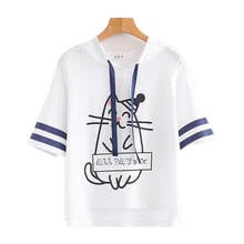 MERRY PRETTY Harajuku Style Cartoon Printed Cotton T Shirt Women Short Sleeve Hooded Tee Shirt 2020 Femme Summer Tops 2024 - buy cheap