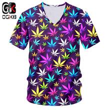OGKB T-shirt Male V-neck Slim Fit Foliage  3D Tee Shirt Printing Colored Leaves Streetwear Clothing Men Spring Tshirt 5XL 2024 - buy cheap