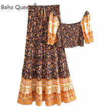 Boho Queens Women Two Piece Outfits Off  Shoulder Half Sleeve Tops Bohemian Tassel Drawstring Skirts 2 Pieces Sets 2024 - buy cheap