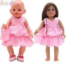 Boneca americana vestido rosa saia bolsa de verão, venda quente de 18 partes para bonecas recém-nascidas de 43 cm, brinquedos para meninas 1/3 bdj 2024 - compre barato