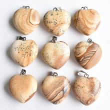 New Fashion hot selling natural picture stone heart shape pendants 30mm for jewelry making 9pcs/lot wholesale free shipping 2024 - buy cheap