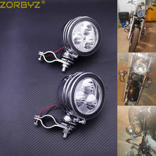 ZORBYZ-Luz antiniebla cromada para motocicleta, luz LED de punto de paso Retro de Metal, con jaula de rollo, barra de protección, abrazadera de soporte de montaje de tubo 2024 - compra barato
