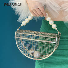 Bolso de noche con agujeros para mujer, Cartera de mano con jaula de pájaros, de Metal, con asa superior de perlas, a la moda, para fiesta y boda 2024 - compra barato