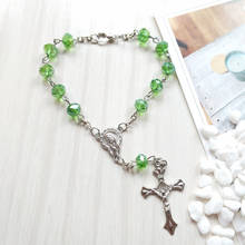 Qtigo-brazalete de cristal verde para hombres y mujeres, joyería religiosa con Cruz catohlica 2024 - compra barato