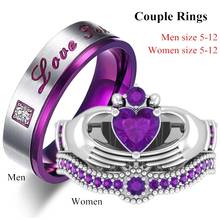 Couple Rings Women Ring Heart Natural Purple Crystal Men Ring Stainless Steel Crystal Wedding Engagement Band Jewelry 2024 - buy cheap