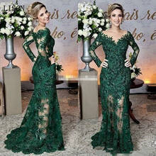 Sparkly Wedding Dresses Long Illusion Sleeve Vintage Dark Green Mother of The Bride Dresses Lace Appliques Mermaid Formal Gowns 2024 - buy cheap
