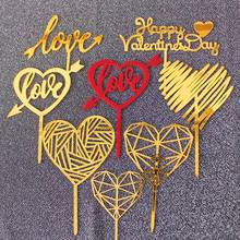 1pcs Happy Valentine's Day Cake Topper Love Heart Gold Acrylic Cupcake Topper 2024 - buy cheap