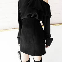 Original Autumn Winter Harajuku Black High Waist Suede Short Skirt Gothic Punk Fashion Cool Girl Temperament Mini One Step Skirt 2024 - buy cheap