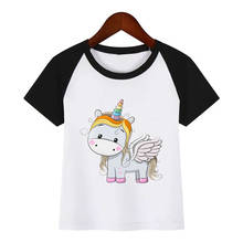 Crianças bonito dos desenhos animados unicórnio engraçado o-pescoço t camisa camisetas verão topos crianças menina camiseta menino/meninas roupas 2024 - compre barato