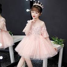 Pink Tulle Girl Beads Lace Embroidery Christmas Birthday Party Dress Flower Wedding Gown Formal Kids Dresses For Baby Baptism 2024 - buy cheap