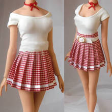 In Stock 1/6 Female Soldier College Style Red Plaid Pleated Skirt Tight Skinny White T-shirt for 12 inch Action Figure 2024 - buy cheap