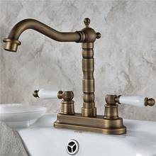 Juego de grifo de latón antiguo de 4 pulgadas para baño, grifo de lavabo de dos agujeros, mezclador de fregadero, caño giratorio, palancas dobles de cerámica mnf427 2024 - compra barato