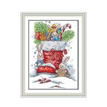 Joy Sunday Christmas socks rabbits Cross Stitch Kits christmas decorations for home  printed  chinese embroidery needlework sets 2024 - buy cheap