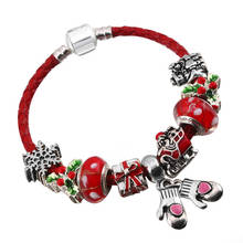 2021 Red Leather Cord Bracelet Christmas Gift Jewelry Charm Lady Bracelet with Bead Pendant Brand Bracelet Gift Direct Delivery 2024 - buy cheap