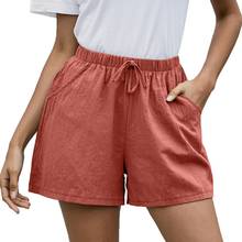 Shorts casual de cintura alta com bolsos, plus size, feminino, cor sólida, perna larga, com bolsos, boca larga 2024 - compre barato