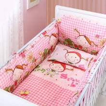 Jogo de cama para berço de bebê, 6 peças, amortecedor, morango, menina, decoração de quarto de bebê (4 amortecedores + lençol + capa de travesseiro) 2024 - compre barato