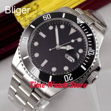 Bliger 43mm waterproof steel bracelet date black dial blue Luminous Ceramic Bezel sapphire 21 jewels japan wrist watch men P300 2024 - buy cheap