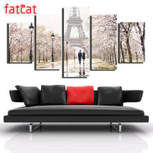 FATCAT 5 Panels Tower  Romantic Paris Love Story Diy Diamond Painting Full Square Round Drill Diamond Embroidery Sale AE1068 2024 - buy cheap