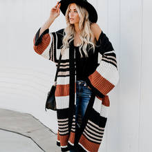 Flare Long Sleeve Cardigan for Women Coat Vintage Striped Autumn Winter Warm Coats Knitwear Boho Sweaters Jumper Outwear 2024 - buy cheap