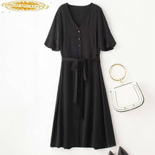 Vestido de seda verdadeira feminino vestido de verão moda coreana vestido midi preto elegante vestido vintage de festa para mulheres yy2652 2024 - compre barato