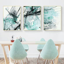 Papel tapiz autoadhesivo abstracto negro y azul claro tinta verde claro carteles arte de pared impresiones imagen decoración de sala de estar 2024 - compra barato