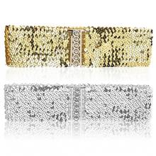 Women's Cool Punk Sparkling Sequins Elastic Stretch Wide Waistband Waist Belt 2024 - buy cheap