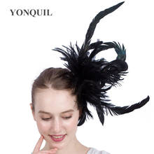 Tocado de baile clásico de plumas largas para mujer, tocado de carrera de cóctel, pasador para el pelo, accesorios para el cabello de moda para novia, sombrero de malla 2024 - compra barato
