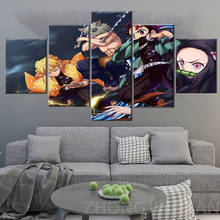 Póster impreso nórdico de arte de pared de 5 piezas, lienzo de Kimetsu HD de Anime Demon Slayer, pintura para decoración del hogar, imagen Modular para habitación de niños, enmarcado 2024 - compra barato