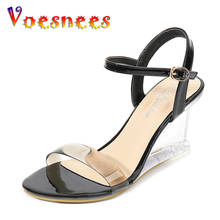 Voesnees Wedge Heel Sandals Women Fashion Crystal Party Shoes  Open Toe Transparent High Heel Word Belt 8 CM Black Buckle Strap 2024 - buy cheap