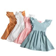 Lioraitiin-vestido plisado de verano para niños de 2 a 6 años, ropa de princesa con lazo, Color sólido, espalda descubierta 2024 - compra barato