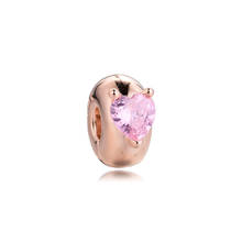 Colgante de corazón rosa para pulsera Pandora para mujer, abalorio de cuentas de plata esterlina 925, bricolaje, fabricación de joyas, abalorios Kralen 2024 - compra barato