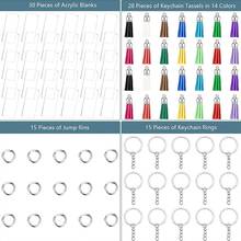 Акриловые заготовки для брелоков с кольцами для ключей, прямоугольные прозрачные диски, подвески с кисточками N0HE 2024 - купить недорого
