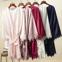 Matt Satin Lace Robe Bridal Robe Wedding Bride Robe Bridesmaid Robes Kimono for Women Night Robe Bathrobe Bride Team 2024 - buy cheap