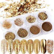 8 caixa de espelho ouro arte do prego glitter pó holográfico folha ouro flocos círculo sequin manicure decoração da arte do prego JI1506-07 2024 - compre barato