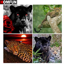 HOMFUN-pintura de diamante redondo/cuadrado completa, cuadro artesanal 5D, flor "Animal leopardo", bordado 3D, punto de cruz, regalo para decoración del hogar 2024 - compra barato