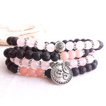 MG0987 Trendy Design 6 mm Rose Quarz Lava Stone Bracelet Women`s Pink Opal 108 Mala Ohm Charm Bracelet 2024 - buy cheap