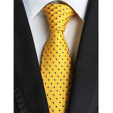 Винтажный Фабричный мужской классический галстук 8 см, 100% шелк, желтый, с черным узором в горошек, галстуки для жениха, вечерние галстуки, партия 2024 - купить недорого