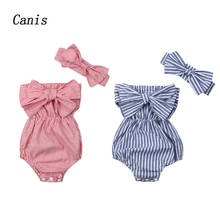 Newborn Infant Toddler Baby Girl Clothes Off Shoulder Striped Bodysuit Sleeveless Jumpsuit Playsuit + Headwear Outfit Baby 0-24M 2024 - buy cheap