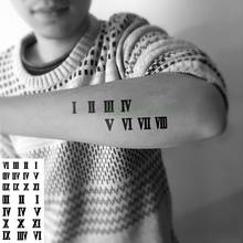 Водонепроницаемые временные тату-наклейки с римскими цифрами и буквами, поддельные тату флэш-тату для рук, маленькие татуировки для девушек и мужчин 2024 - купить недорого