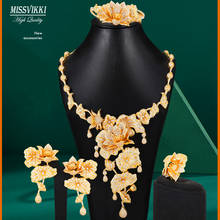 missvikki High Quality Nigerian Dubai Wedding Luxury Flowers Pendant Necklace Bangle Earrings Ring For Women Bridal Jewelry Set 2024 - buy cheap