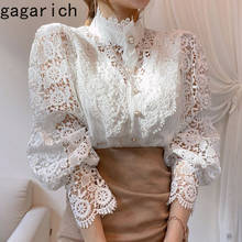 Gagarich Elegant Women Blouse Korean Chic Autumn Loose Chic Button Lace Cutout Flower Stitching Long Sleeve Stand Collar Shirt 2024 - buy cheap