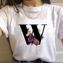 Camiseta de flores para mujer, Tops blancos informales Harajuku, camisetas para mujer, camiseta informal para mujer, camiseta con letras del alfabeto 26 2020 2024 - compra barato